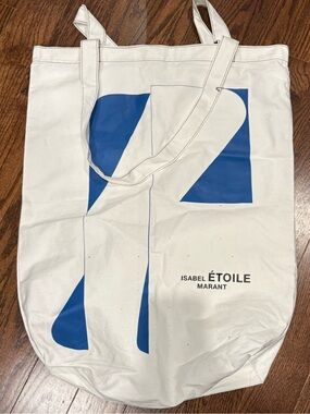 Isabel Marant Étoile Canvas lightweight Logo Tote Bag | Cream & Blue